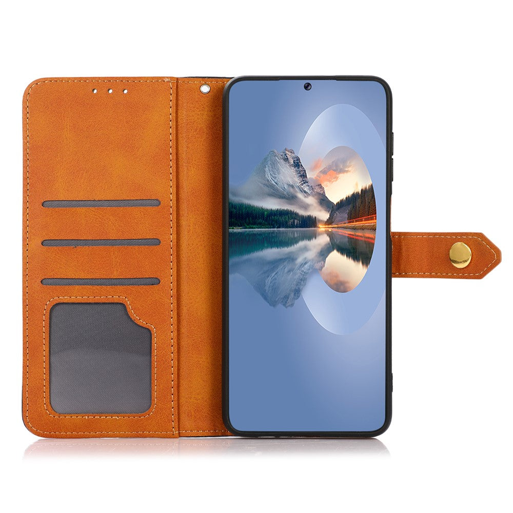 KHAZNEH For Xiaomi Redmi Note 15 Pro 4G (Global) Wallet Case Gold Magnetic Clasp Cowhide Texture Leather Flip Stand Phone Cover - Blue