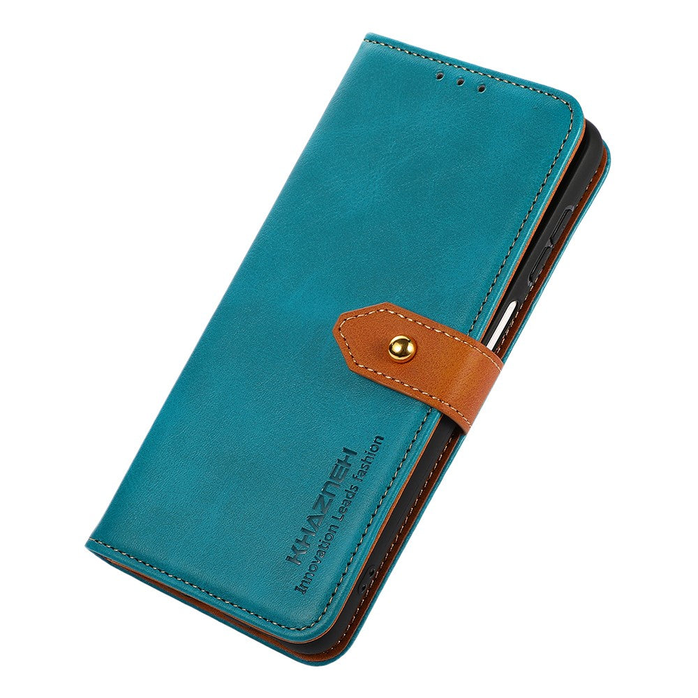 KHAZNEH For Xiaomi Redmi Note 15 Pro 4G (Global) Wallet Case Gold Magnetic Clasp Cowhide Texture Leather Flip Stand Phone Cover - Blue