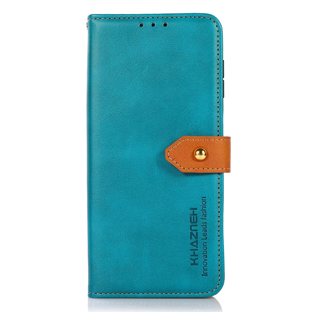 KHAZNEH For Xiaomi Redmi Note 15 Pro 4G (Global) Wallet Case Gold Magnetic Clasp Cowhide Texture Leather Flip Stand Phone Cover - Blue