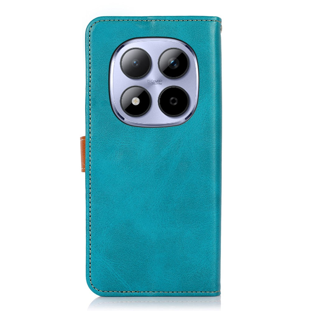 KHAZNEH For Xiaomi Redmi Note 15 Pro 4G (Global) Wallet Case Gold Magnetic Clasp Cowhide Texture Leather Flip Stand Phone Cover - Blue