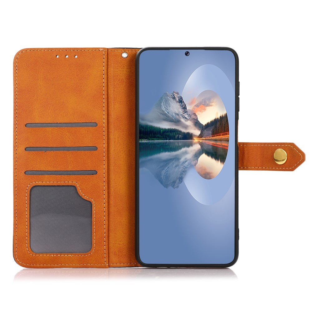 KHAZNEH For Xiaomi Redmi Note 15 Pro 4G (Global) Wallet Case Gold Magnetic Clasp Cowhide Texture Leather Flip Stand Phone Cover - Pink