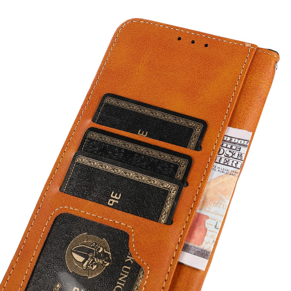 KHAZNEH For Xiaomi Redmi Note 15 Pro 4G (Global) Wallet Case Gold Magnetic Clasp Cowhide Texture Leather Flip Stand Phone Cover - Pink