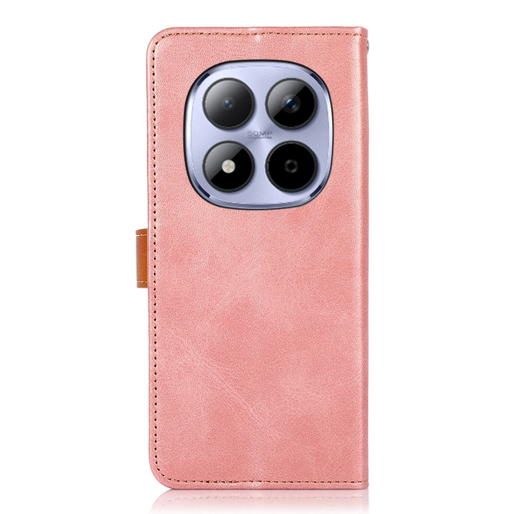 KHAZNEH For Xiaomi Redmi Note 15 Pro 4G (Global) Wallet Case Gold Magnetic Clasp Cowhide Texture Leather Flip Stand Phone Cover - Pink