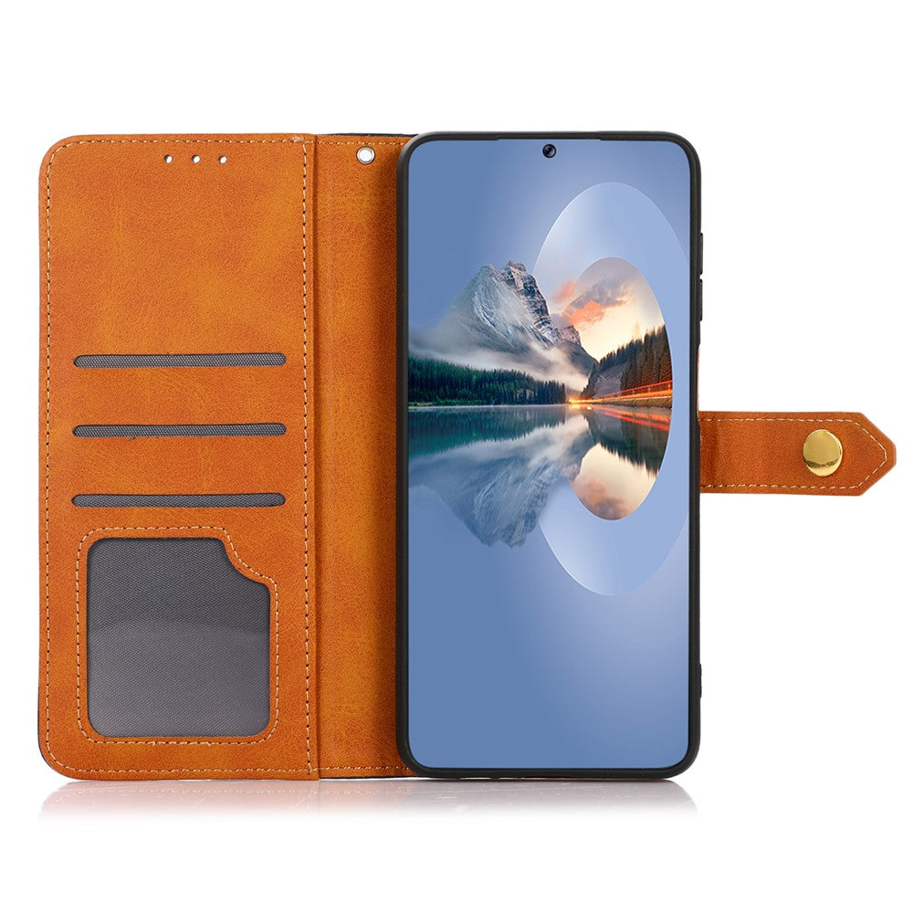 KHAZNEH For Xiaomi Redmi Note 15 Pro 4G (Global) Wallet Case Gold Magnetic Clasp Cowhide Texture Leather Flip Stand Phone Cover - Black