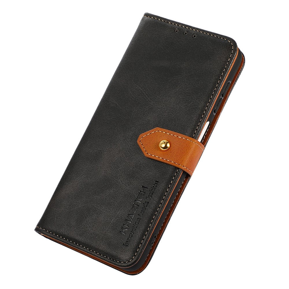 KHAZNEH For Xiaomi Redmi Note 15 Pro 4G (Global) Wallet Case Gold Magnetic Clasp Cowhide Texture Leather Flip Stand Phone Cover - Black