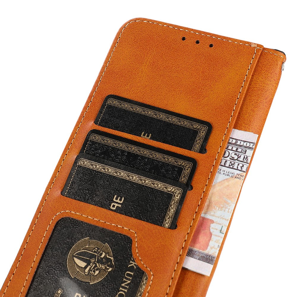 KHAZNEH For Xiaomi Redmi Note 15 Pro 4G (Global) Wallet Case Gold Magnetic Clasp Cowhide Texture Leather Flip Stand Phone Cover - Black