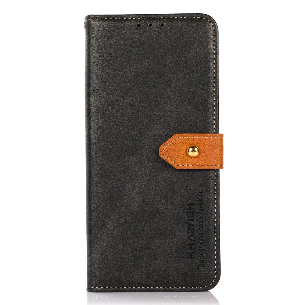 KHAZNEH For Xiaomi Redmi Note 15 Pro 4G (Global) Wallet Case Gold Magnetic Clasp Cowhide Texture Leather Flip Stand Phone Cover - Black