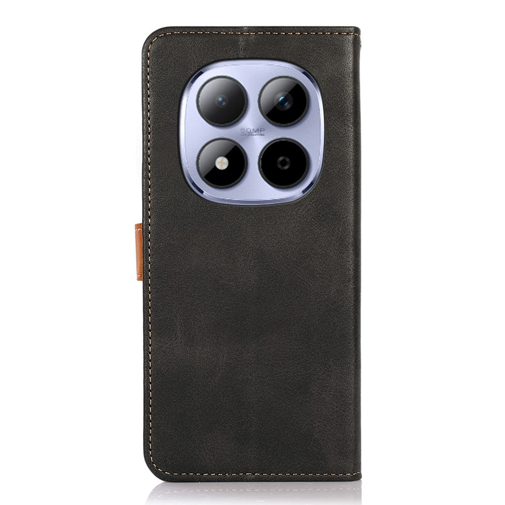 KHAZNEH For Xiaomi Redmi Note 15 Pro 4G (Global) Wallet Case Gold Magnetic Clasp Cowhide Texture Leather Flip Stand Phone Cover - Black