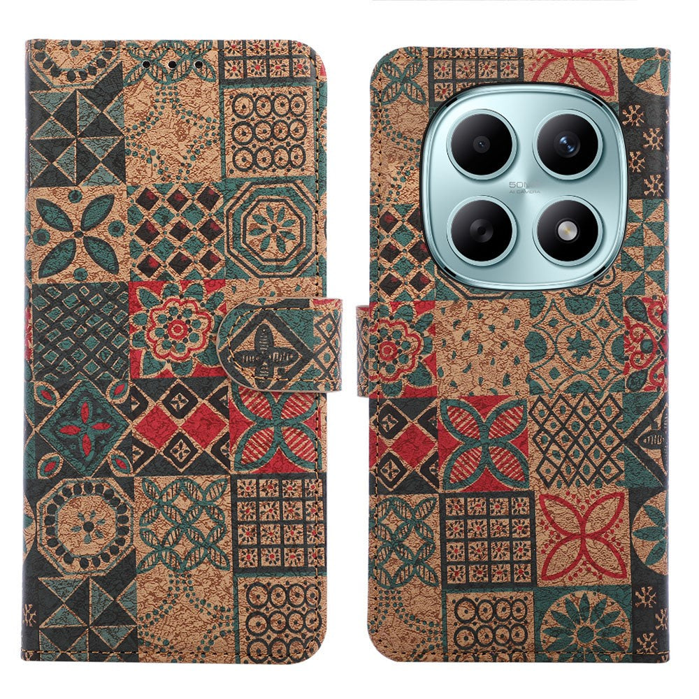 For Xiaomi Redmi Note 15 Pro 4G (Global) Leather Wallet Case Bohemian-style TPU PU Phone Cover with Stand - Petals
