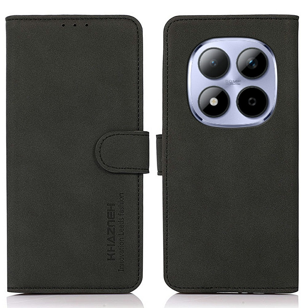 KHAZNEH For Xiaomi Redmi Note 15 Pro 4G (Global) Case Anti Scratch PU Leather Wallet Stand Phone Cover - Black