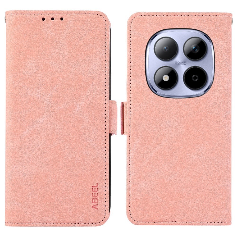 ABEEL For Xiaomi Redmi Note 15 Pro 4G (Global) Case PU Leather Folio Stand View RFID Blocking Phone Cover - Pink