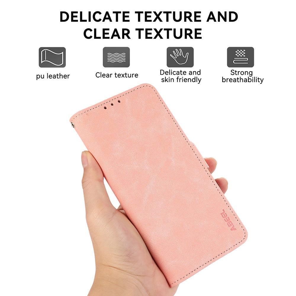 ABEEL For Xiaomi Redmi Note 15 Pro 4G (Global) Case PU Leather Folio Stand View RFID Blocking Phone Cover - Pink
