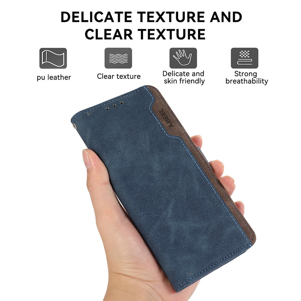 ABEEL For Xiaomi Redmi Note 15 Pro 4G (Global) Case Color Splicing Leather Flip Phone Cover RFID Blocking - Blue