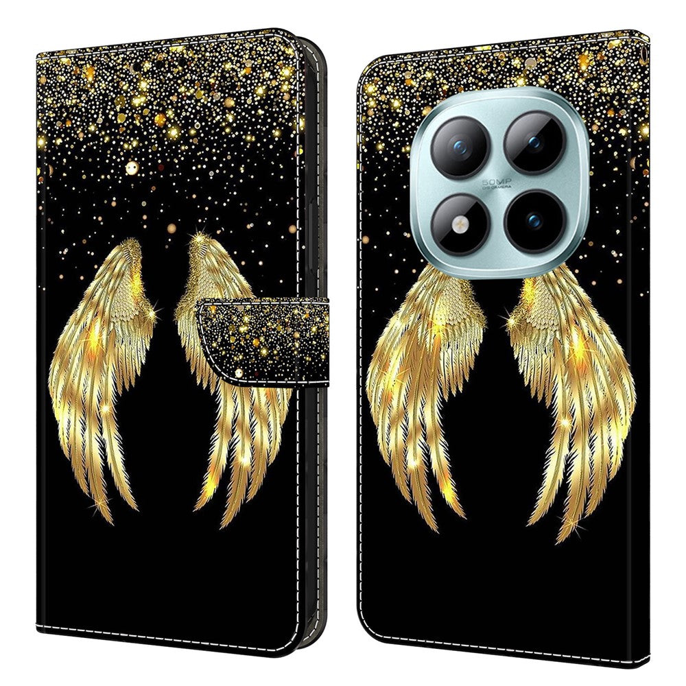 Wallet Case For Xiaomi Poco M8 5G / Redmi Note 15 5G (Global) / 15 4G (Global) 3D Pattern PU Leather Phone Cover with Stand - Gold Wing