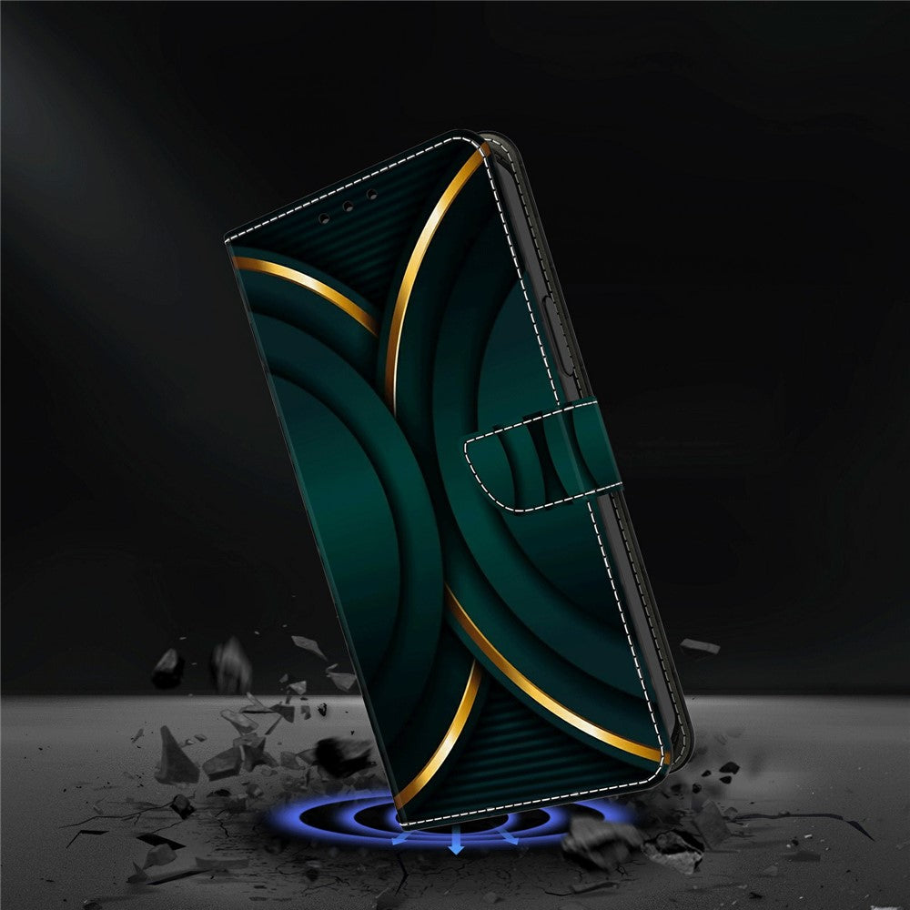 Wallet Case For Xiaomi Poco M8 5G / Redmi Note 15 5G (Global) / 15 4G (Global) 3D Pattern PU Leather Phone Cover with Stand - Gold Contour