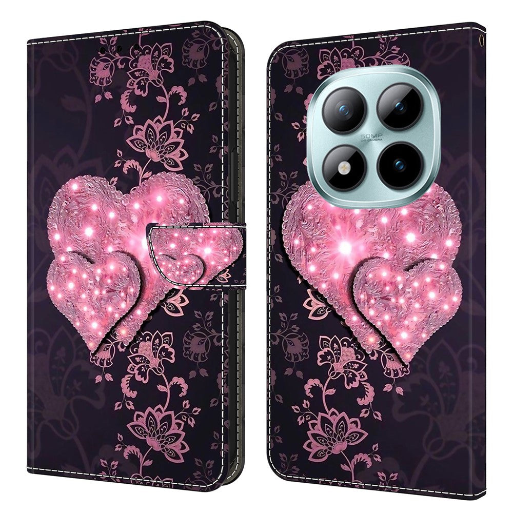 Wallet Case For Xiaomi Poco M8 5G / Redmi Note 15 5G (Global) / 15 4G (Global) 3D Pattern PU Leather Phone Cover with Stand - Lace Hearts