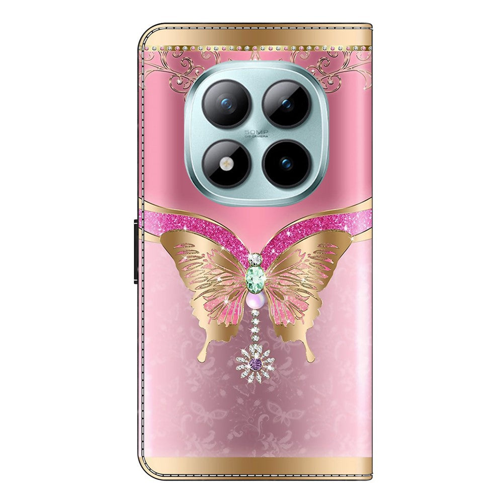 Wallet Case For Xiaomi Poco M8 5G / Redmi Note 15 5G (Global) / 15 4G (Global) 3D Pattern PU Leather Phone Cover with Stand - Pink  /  Gold Butterfly