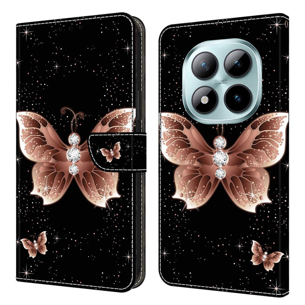 Wallet Case For Xiaomi Poco M8 5G / Redmi Note 15 5G (Global) / 15 4G (Global) 3D Pattern PU Leather Phone Cover with Stand - Pink Diamond Butterfly