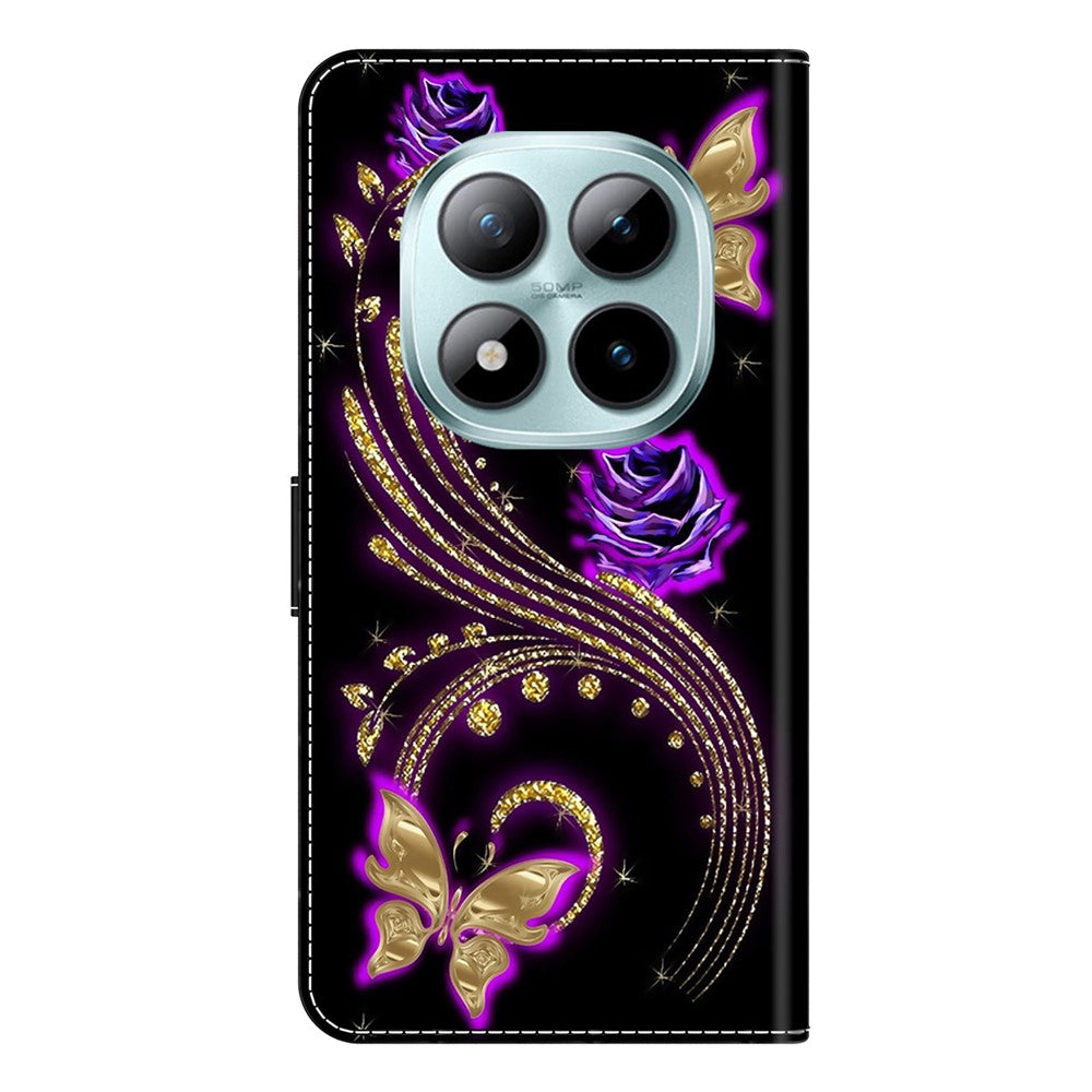 Wallet Case For Xiaomi Poco M8 5G / Redmi Note 15 5G (Global) / 15 4G (Global) 3D Pattern PU Leather Phone Cover with Stand - Purple Flowers  /  Butterflies