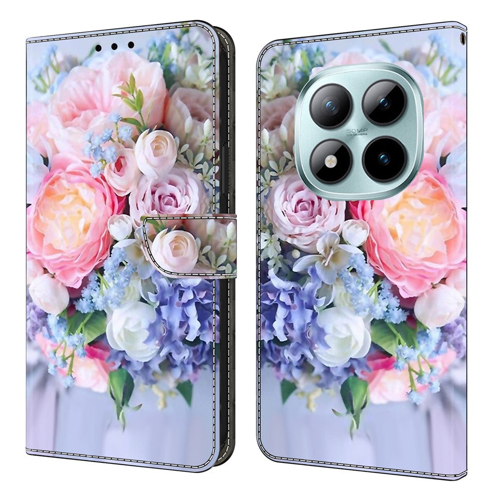 Wallet Case For Xiaomi Poco M8 5G / Redmi Note 15 5G (Global) / 15 4G (Global) Magnetic Clasp 3D Pattern Leather Phone Cover - Colorful Flower