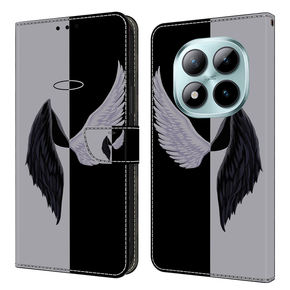 Wallet Case For Xiaomi Poco M8 5G / Redmi Note 15 5G (Global) / 15 4G (Global) Magnetic Clasp 3D Pattern Leather Phone Cover - Black  /  White Wings