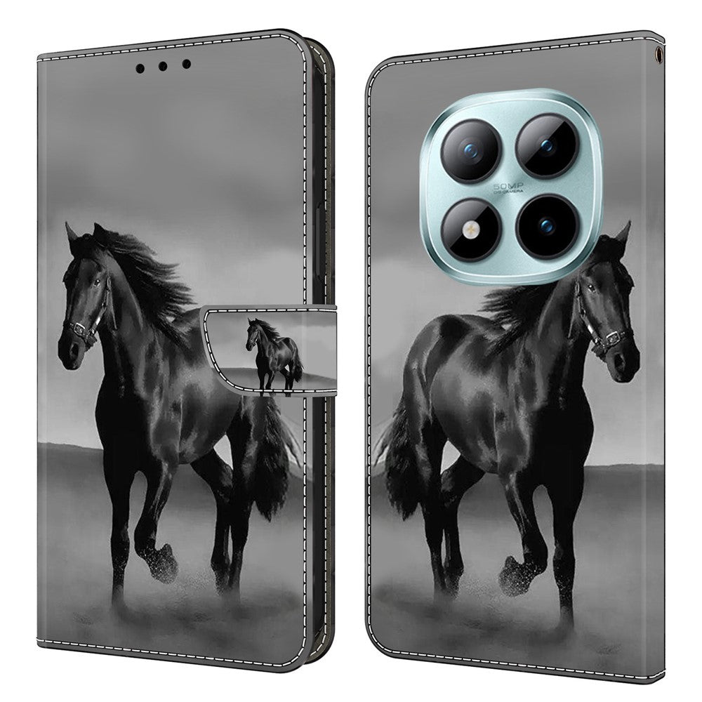 Wallet Case For Xiaomi Poco M8 5G / Redmi Note 15 5G (Global) / 15 4G (Global) Magnetic Clasp 3D Pattern Leather Phone Cover - Black Horse
