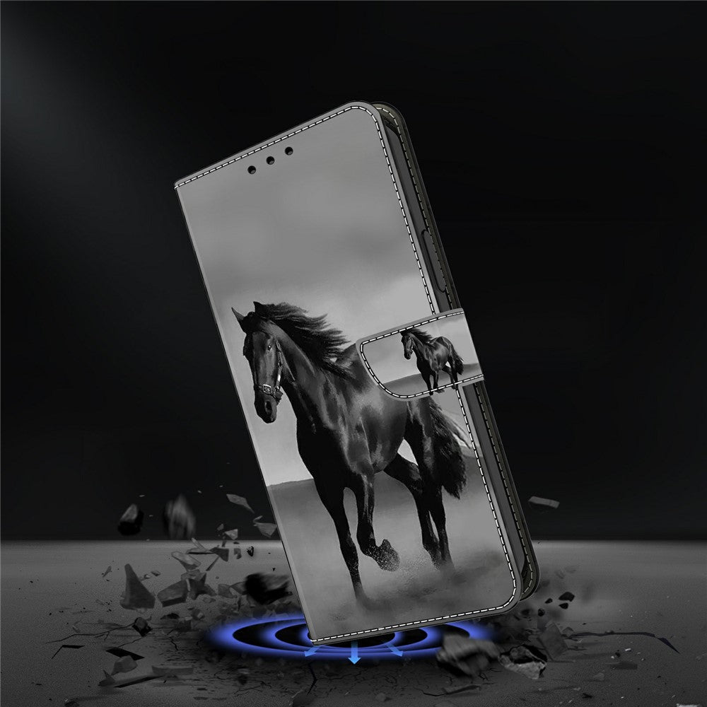 Wallet Case For Xiaomi Poco M8 5G / Redmi Note 15 5G (Global) / 15 4G (Global) Magnetic Clasp 3D Pattern Leather Phone Cover - Black Horse