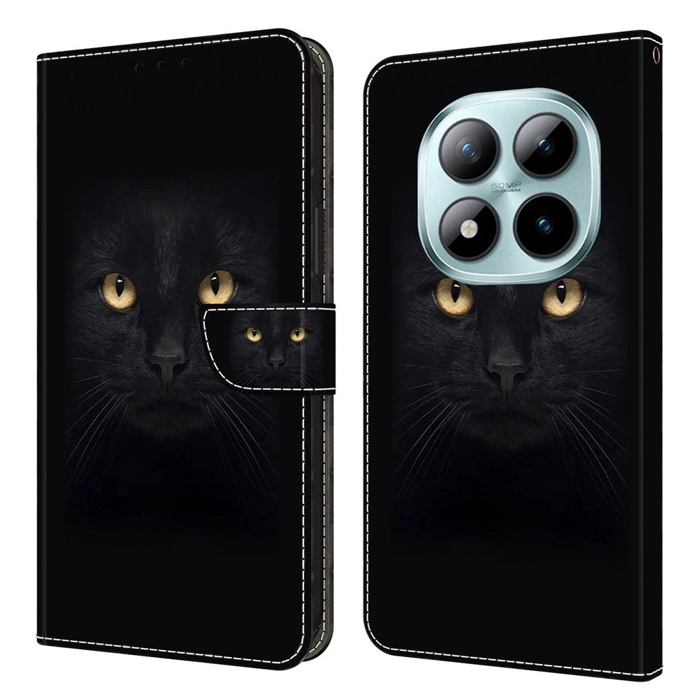 Wallet Case For Xiaomi Poco M8 5G / Redmi Note 15 5G (Global) / 15 4G (Global) Magnetic Clasp 3D Pattern Leather Phone Cover - Black Cat