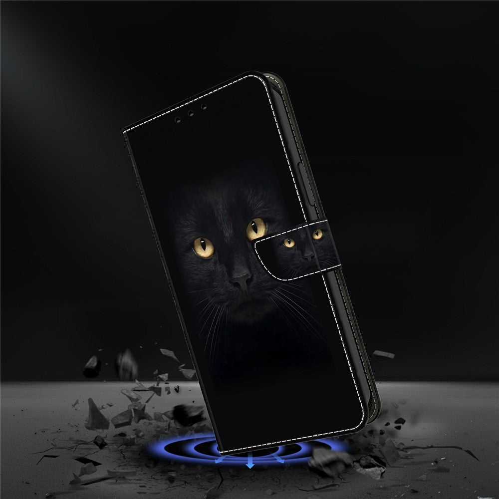 Wallet Case For Xiaomi Poco M8 5G / Redmi Note 15 5G (Global) / 15 4G (Global) Magnetic Clasp 3D Pattern Leather Phone Cover - Black Cat