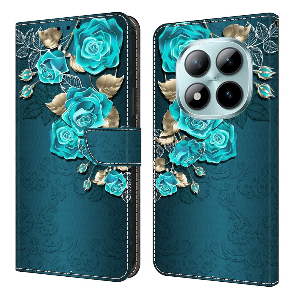 Wallet Case For Xiaomi Poco M8 5G / Redmi Note 15 5G (Global) / 15 4G (Global) Magnetic Clasp 3D Pattern Leather Phone Cover - Blue Rose