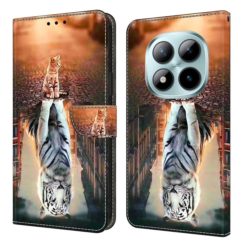 Wallet Case For Xiaomi Poco M8 5G / Redmi Note 15 5G (Global) / 15 4G (Global) Magnetic Clasp 3D Pattern Leather Phone Cover - Cat and Tiger