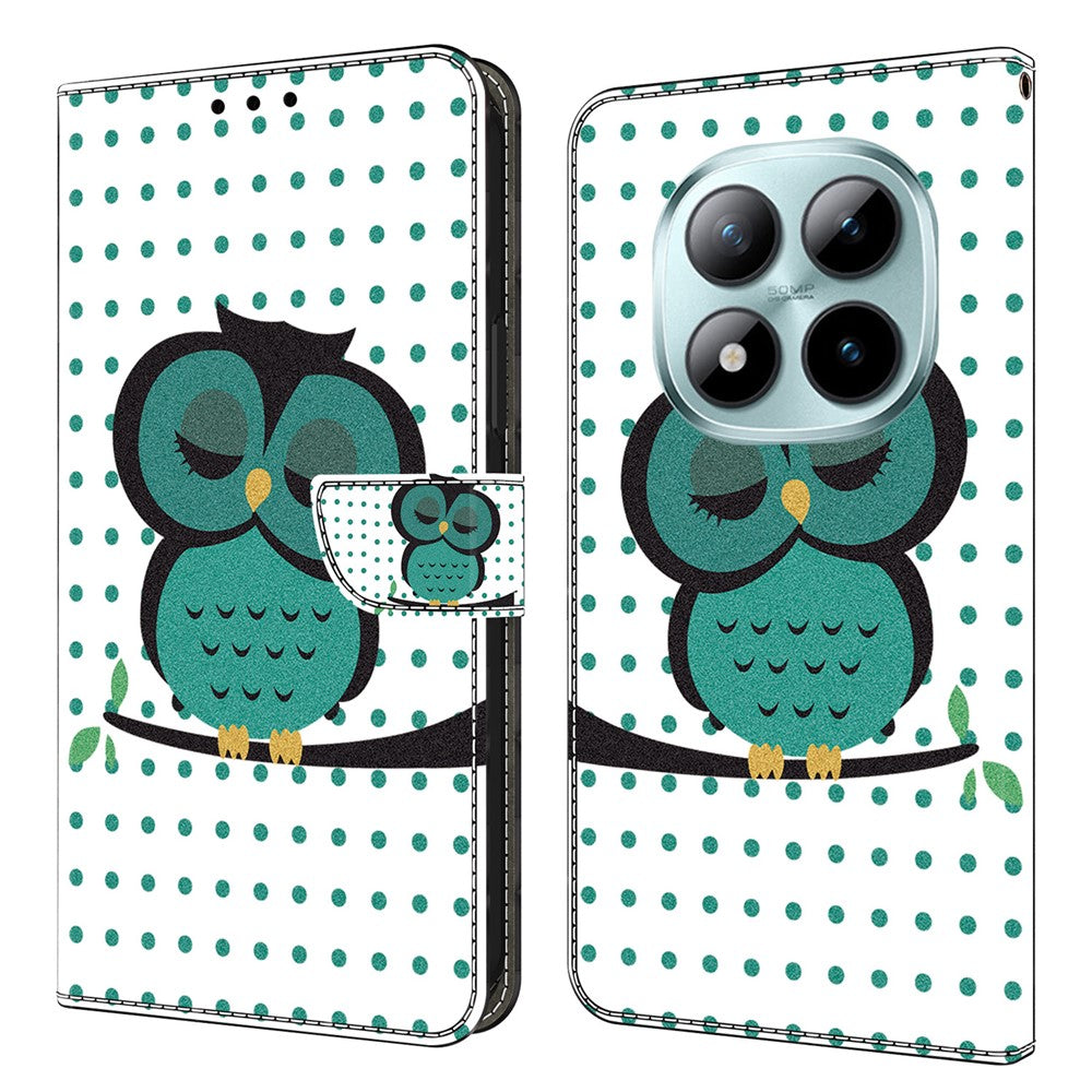 Wallet Case For Xiaomi Poco M8 5G / Redmi Note 15 5G (Global) / 15 4G (Global) Magnetic Clasp 3D Pattern Leather Phone Cover - Sleeping Owl