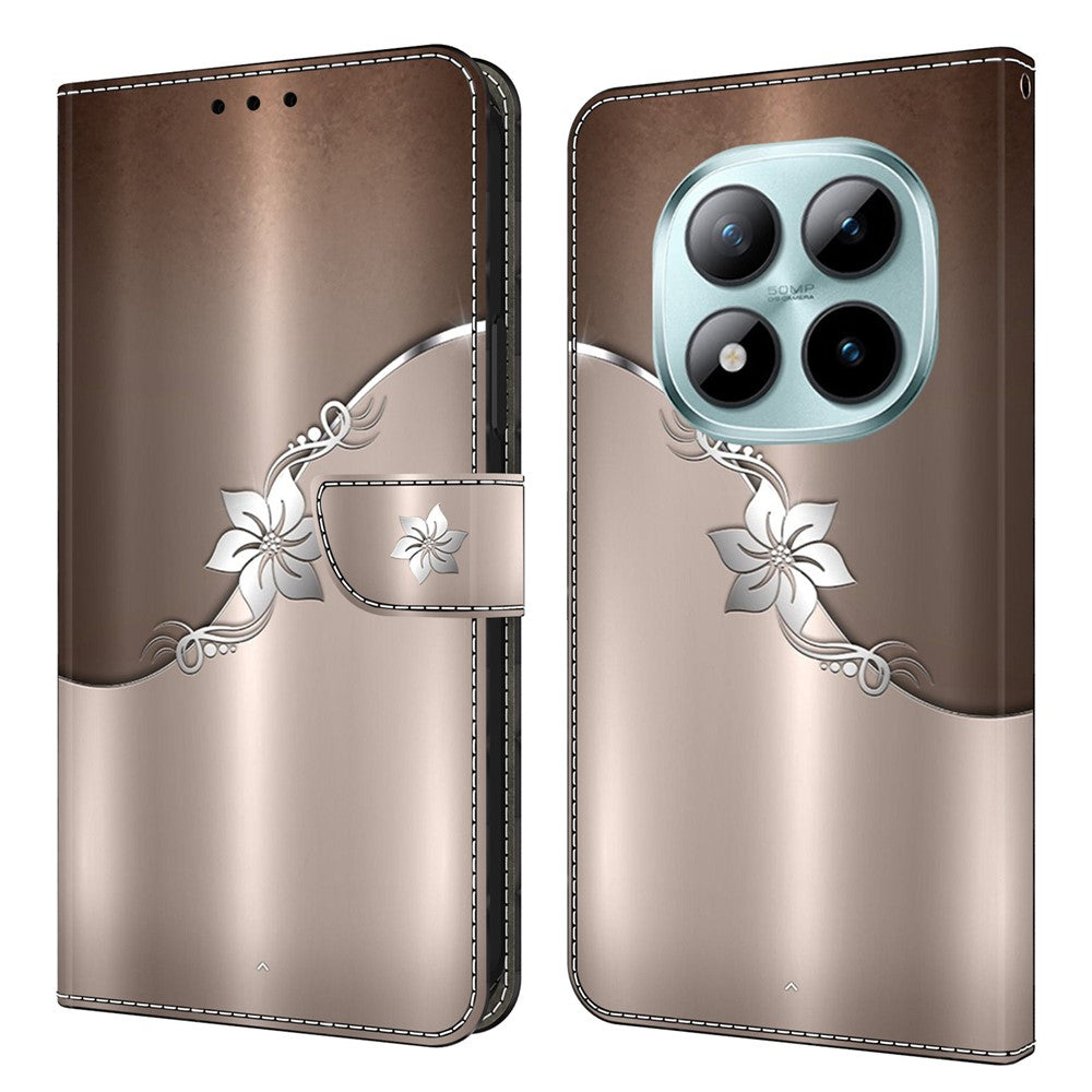 Wallet Case For Xiaomi Poco M8 5G / Redmi Note 15 5G (Global) / 15 4G (Global) Magnetic Clasp 3D Pattern Leather Phone Cover - Silver Flower
