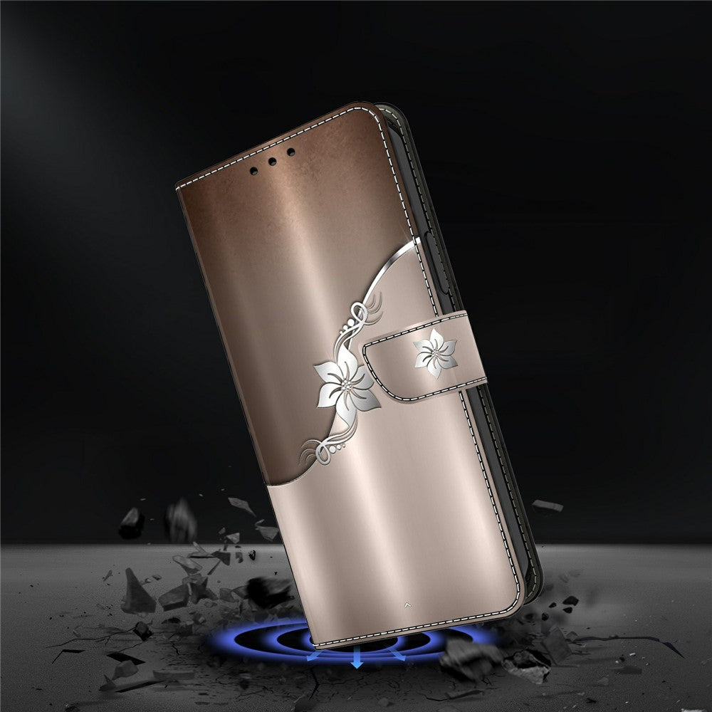 Wallet Case For Xiaomi Poco M8 5G / Redmi Note 15 5G (Global) / 15 4G (Global) Magnetic Clasp 3D Pattern Leather Phone Cover - Silver Flower