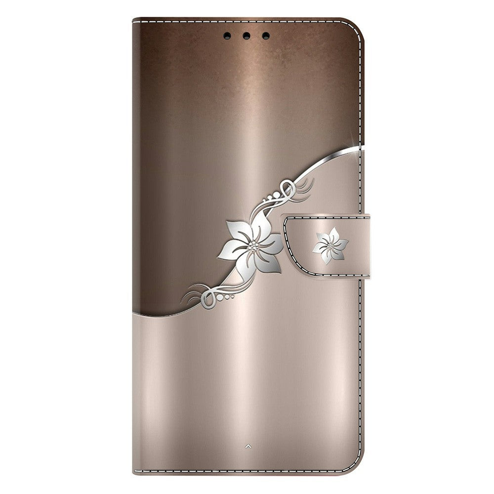 Wallet Case For Xiaomi Poco M8 5G / Redmi Note 15 5G (Global) / 15 4G (Global) Magnetic Clasp 3D Pattern Leather Phone Cover - Silver Flower