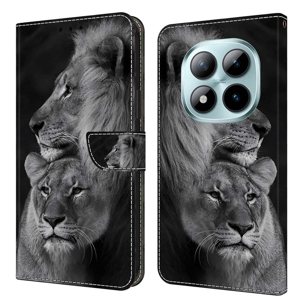 Wallet Case For Xiaomi Poco M8 5G / Redmi Note 15 5G (Global) / 15 4G (Global) Magnetic Clasp 3D Pattern Leather Phone Cover - Couple Lions