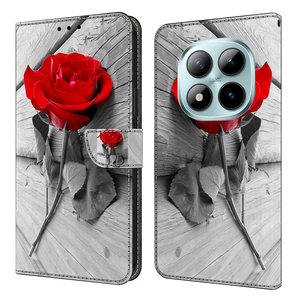 Wallet Case For Xiaomi Poco M8 5G / Redmi Note 15 5G (Global) / 15 4G (Global) Magnetic Clasp 3D Pattern Leather Phone Cover - Rose