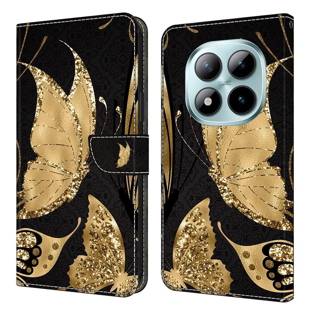 Wallet Case For Xiaomi Poco M8 5G / Redmi Note 15 5G (Global) / 15 4G (Global) Magnetic Clasp 3D Pattern Leather Phone Cover - Golden Butterfly