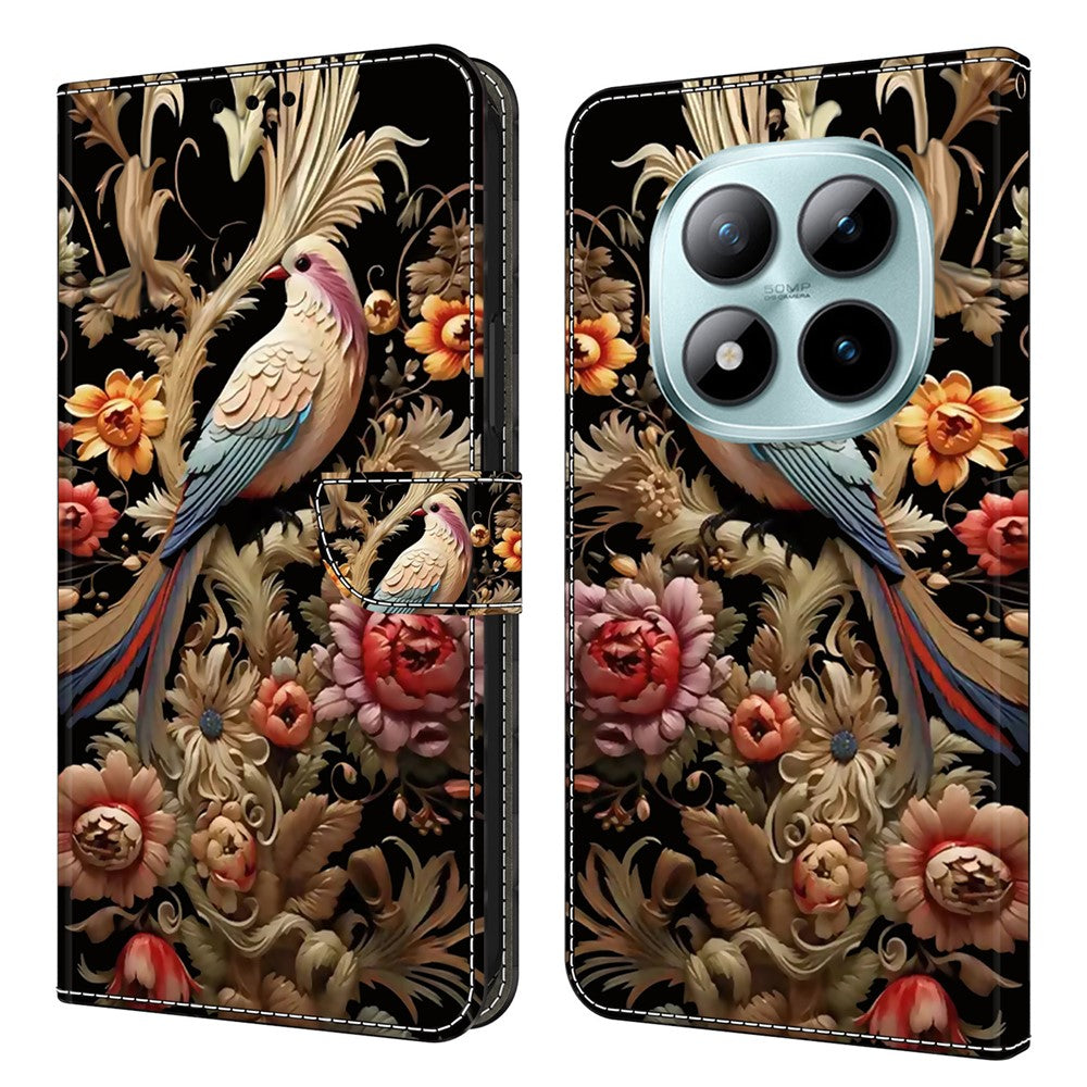 Wallet Case For Xiaomi Poco M8 5G / Redmi Note 15 5G (Global) / 15 4G (Global) PU Leather Phone Cover with Stand - Vintage Flower and Bird