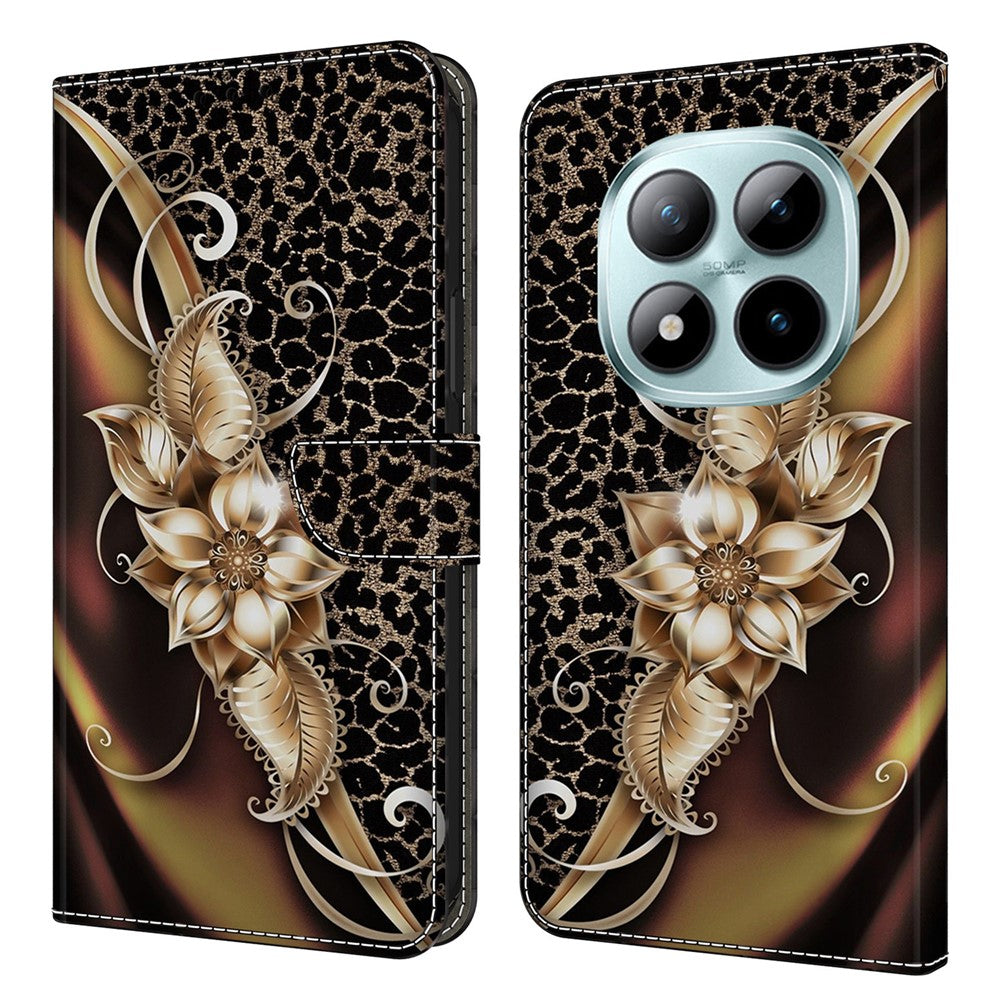 Wallet Case For Xiaomi Poco M8 5G / Redmi Note 15 5G (Global) / 15 4G (Global) PU Leather Phone Cover with Stand - Metal Flower