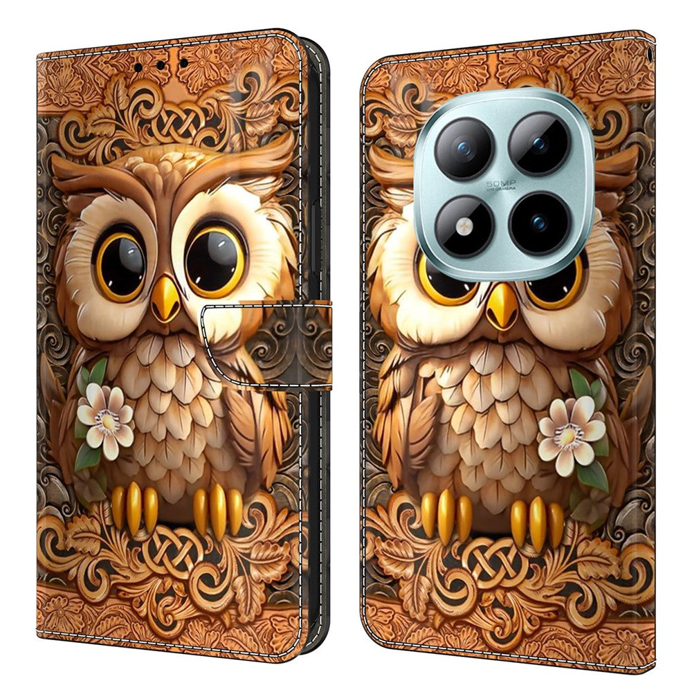 Phone Case For Xiaomi Poco M8 5G / Redmi Note 15 5G (Global) / 15 4G (Global) Pattern Printed TPU + PU Leather Flip Cover with Card Slot - Red Owl