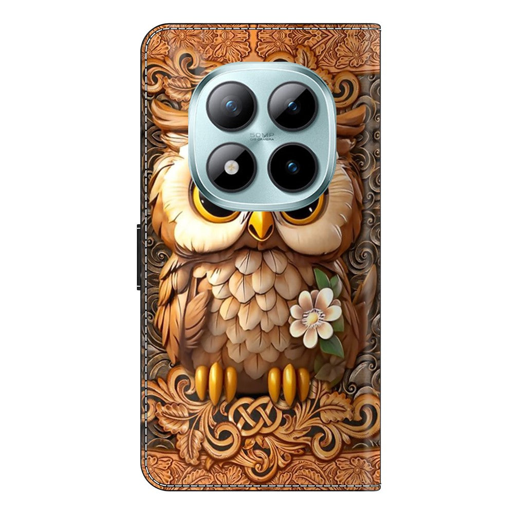 Phone Case For Xiaomi Poco M8 5G / Redmi Note 15 5G (Global) / 15 4G (Global) Pattern Printed TPU + PU Leather Flip Cover with Card Slot - Red Owl