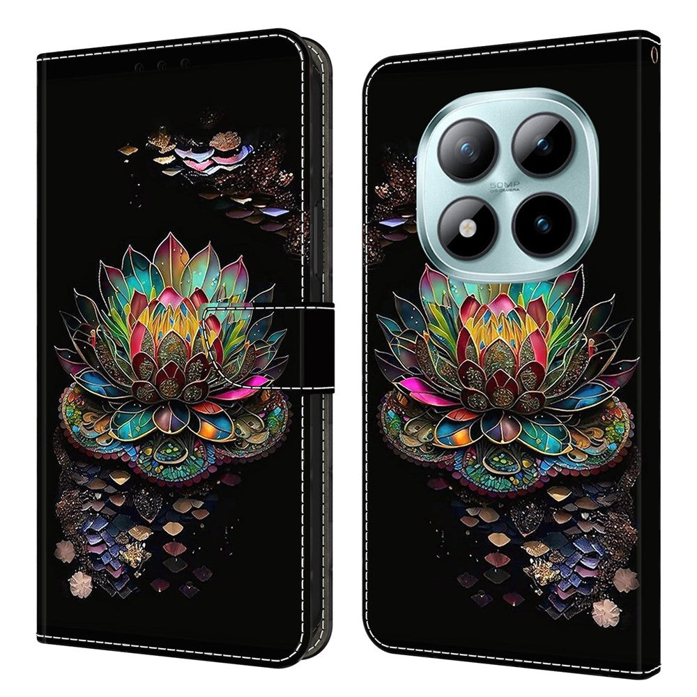 Phone Case For Xiaomi Poco M8 5G / Redmi Note 15 5G (Global) / 15 4G (Global) Pattern Printed TPU + PU Leather Flip Cover with Card Slot - Lotus
