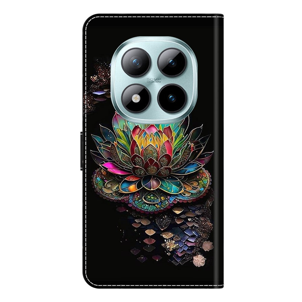 Phone Case For Xiaomi Poco M8 5G / Redmi Note 15 5G (Global) / 15 4G (Global) Pattern Printed TPU + PU Leather Flip Cover with Card Slot - Lotus