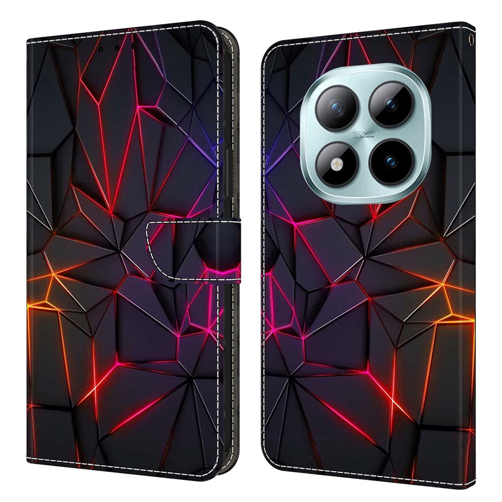Phone Case For Xiaomi Poco M8 5G / Redmi Note 15 5G (Global) / 15 4G (Global) Pattern Printed TPU + PU Leather Flip Cover with Card Slot - Red Cracks