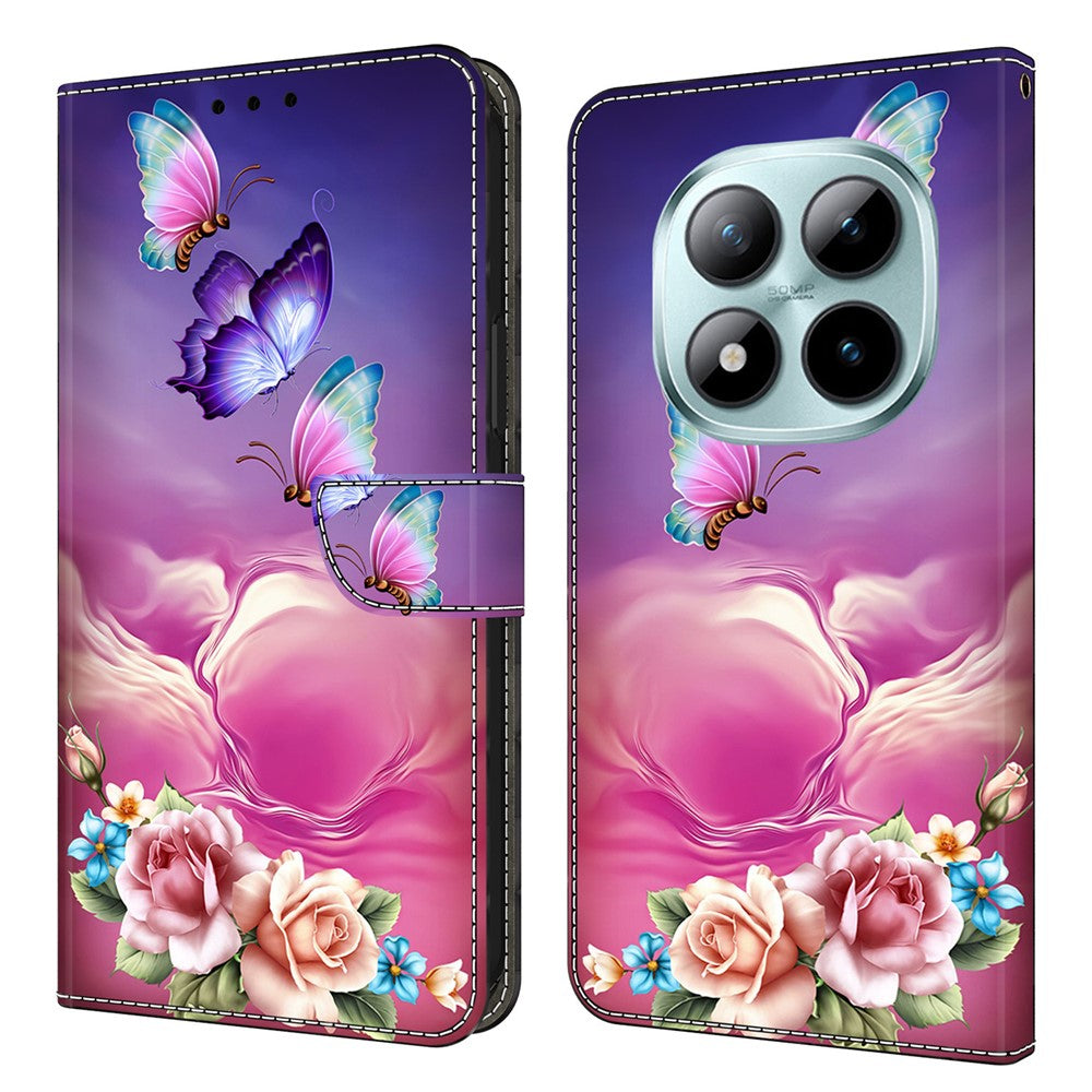 Phone Case For Xiaomi Poco M8 5G / Redmi Note 15 5G (Global) / 15 4G (Global) Pattern Printed TPU + PU Leather Flip Cover with Card Slot - Butterfly Flower