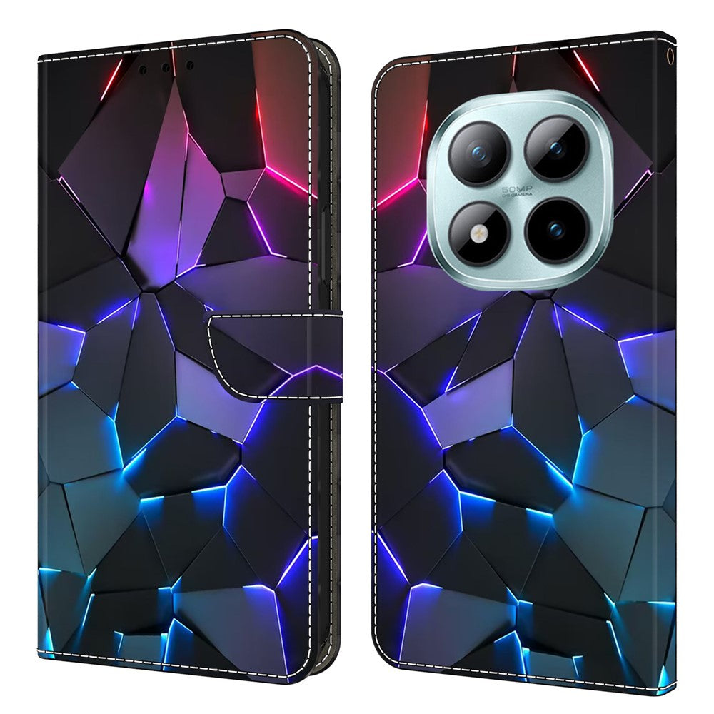 Phone Case For Xiaomi Poco M8 5G / Redmi Note 15 5G (Global) / 15 4G (Global) Pattern Printed TPU + PU Leather Flip Cover with Card Slot - Blue Cracks