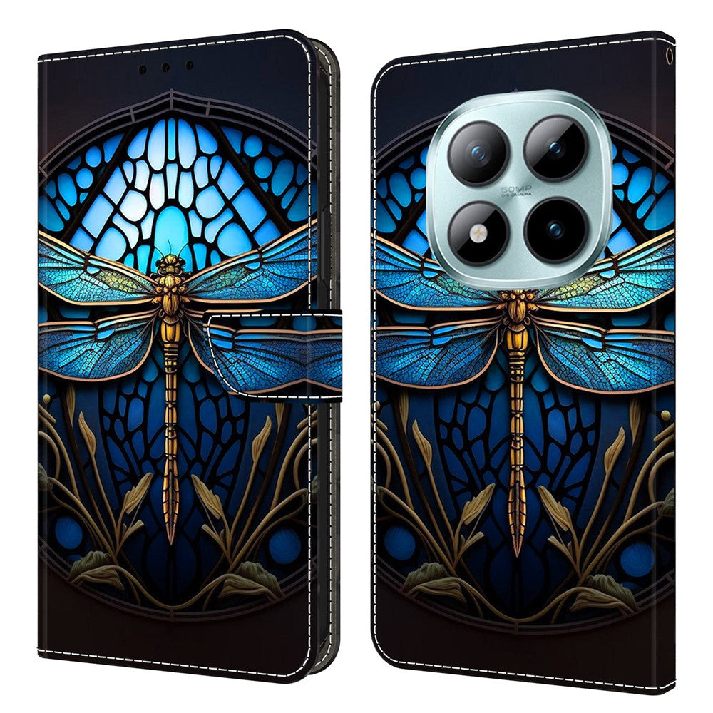 Phone Case For Xiaomi Poco M8 5G / Redmi Note 15 5G (Global) / 15 4G (Global) Pattern Printed TPU + PU Leather Flip Cover with Card Slot - Blue Dragonfly