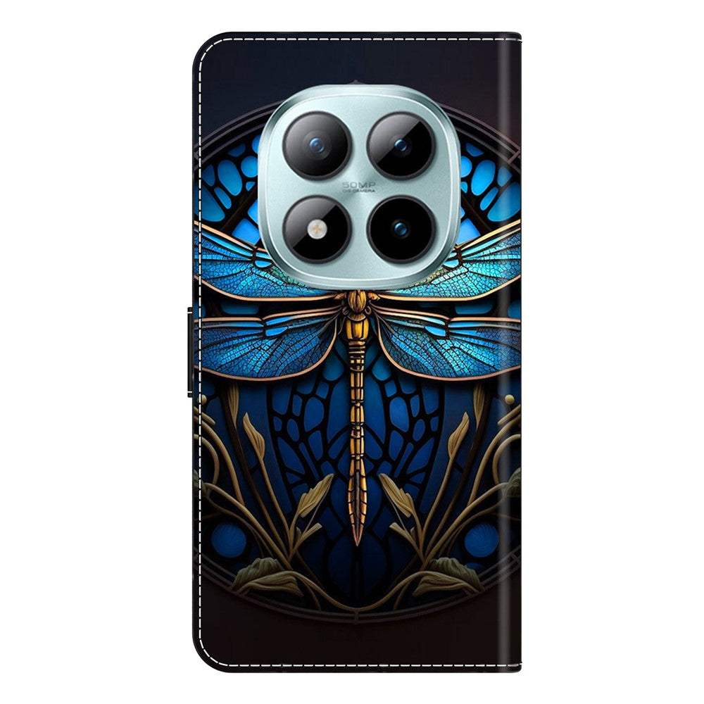 Phone Case For Xiaomi Poco M8 5G / Redmi Note 15 5G (Global) / 15 4G (Global) Pattern Printed TPU + PU Leather Flip Cover with Card Slot - Blue Dragonfly