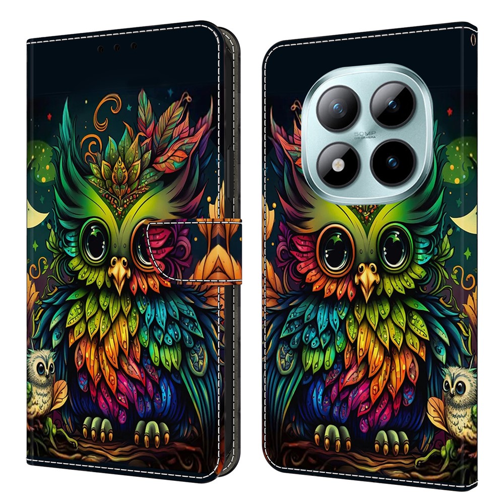 Phone Case For Xiaomi Poco M8 5G / Redmi Note 15 5G (Global) / 15 4G (Global) Pattern Printed TPU + PU Leather Flip Cover with Card Slot - Colorful Owl